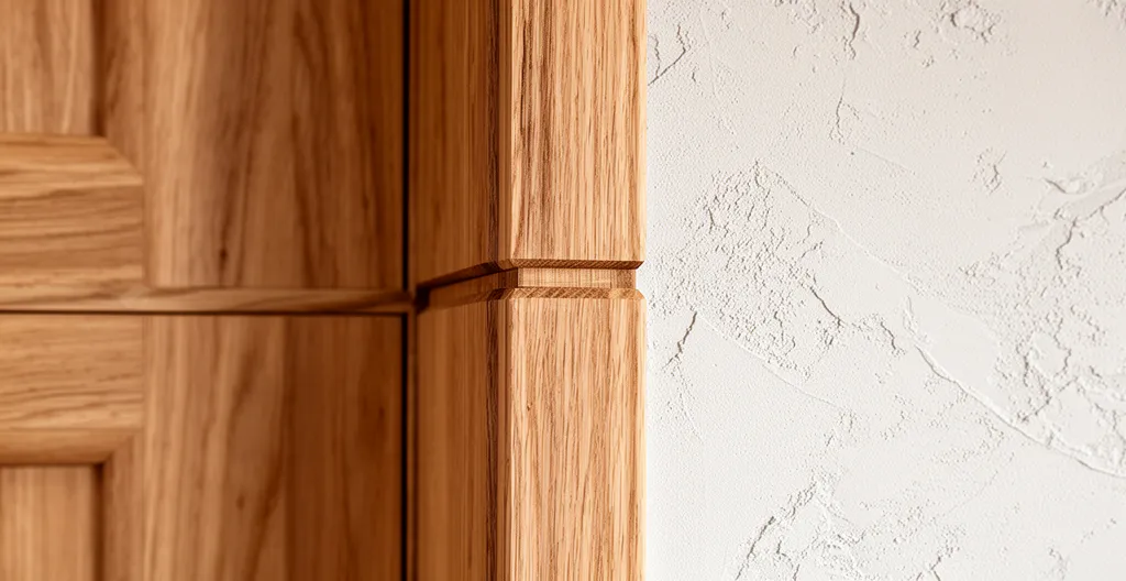 Détail de finition murale avec boiserie en chêne massif